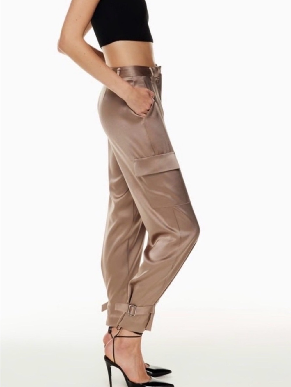 Aritzia Babaton Refined Satin Cargo Pants in Taupe